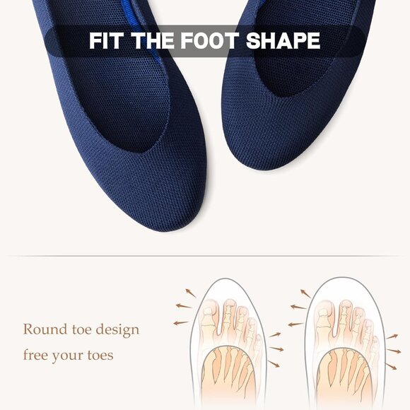 Women's Knit Ballet Blue Flats Round Toe Comfortable Dressy Casual Work Shoes - Picture 5 of 5